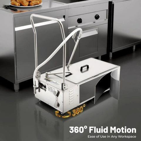 14.5 Gallon Commercial Oil Filter Machine 55L Capacity 10L Min Flow Rate Frying System shown in a kitchen with a pump hose.