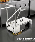 55 Gallon Heavy Duty Oil Filter Machine For Commercial Kitchen Deep Fryers shown from behind, featuring hose system and stainless steel frame.
