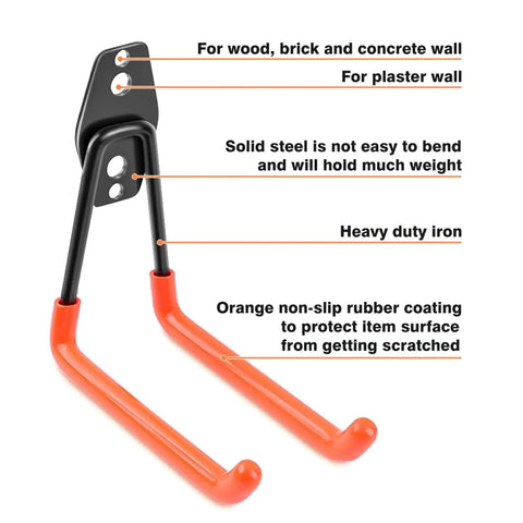 Heavy Duty Steel Garage Hooks 14 Pack With Tough Non Slip Coating Wall Mount Tool Hangers for sturdy storage on solid walls.