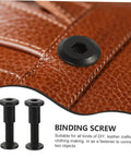 Badass Stainless Steel Chicago Binding Screws M6 X 25 Millimeter With Secure Cap Nuts on leather surface for craft projects.