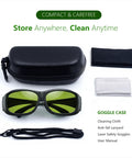 Badass Laser Safety Glasses With Sleek High Density Lenses Blocking Mean Laser Beams For Welding And Hair Removal Jobs Featuring Rugged Pro Grade Wide Spectrum Eye Shield Gear in protective case with accessories.