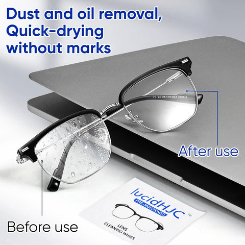 LucidHJC lens cleaning wipes, individually wrapped, 200-count; for eyeglasses, camera lenses, phones and screens.