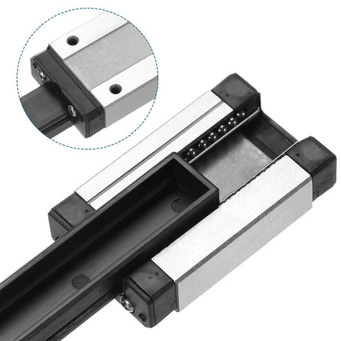 Detailed view of Two Pack 100mm MGN12 Linear Guide Rail Kit with MGN12H carriage block featuring smooth, precise motion for CNC use.