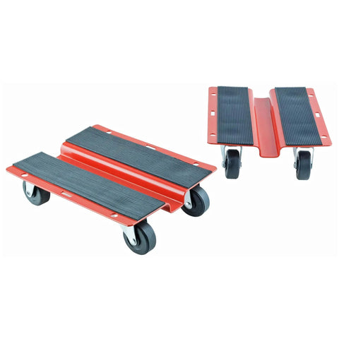 Heavy Duty Steel Roller Dollies With Non Slip Rubber Platform For Moving Furniture Tires And Toolboxes No Sweat Hauling Up To Five Hundred Lbs Per Pair Smooth Rolling Action And Rock Solid Construction.