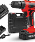 Compact 21V Cordless Drill Kit Featherweight Power Driver with battery and charger, designed for tight areas and easy use.