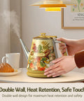 Retro 1L Electric Kettle Cordless 800W Fast Boil Double Wall 304 Stainless Steel BPA Free Auto Shut Off with floral print