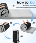 Steps to roll and store 3 Inch Memory Foam Camping Pad For Car Camping And Tents, Cushy Roll-Up Floor Mat with non-slip bottom