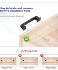 Drop Dead Gorgeous Matte Black Cabinet Pulls For Modern Kitchen Drawers And Bathroom Vanities 15 Pack 5 Inch Hole Spacing Heavy Metal Handle Set No Sweat Setup installation guide showing placement of holes.