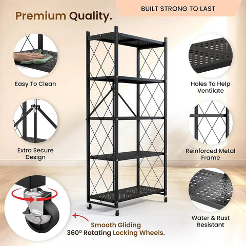 Nix The Clutter With This Game Changing Heavy Duty Folding Metal Organizer Shelf In Crisp White featuring three tier rack and sturdy design.