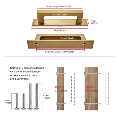 Kickass Square Cabinet Handles 10 Pack Featuring Three Inch Screw Spacing And Brushed Champagne Gold Zinc Alloy Furniture Pulls For Kitchen Cabinets Dressers And Closets, detailed dimensions and screws included