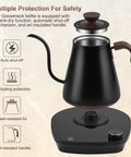 Gooseneck Electric Kettle With Smart Temperature Control, 0.9L Stainless Steel Interior, 1000W Fast Heat, Ideal For Pour Over Coffee And Tea, Boil Water Quick, Black with base and safety features