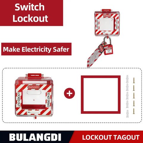 3 Pcs Total Lockout Box Type Transparent Emergency Stop Button Cover Heavy Duty OSHA Compliant Polycarbonate Switch Protector With BadAss Impact Resistance For Industrial Gear And Machinery Parts Protection with installation screws.