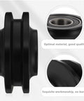 Heavy Duty Nylon Barn Door Track Pulley Wheel Glides Flawlessly On Round Rails And I Beams To Keep Your Sliding Door Secure And Rolling Smooth As Butter For Daily Use Without Skipping Or Tipping Over, detailed side view.