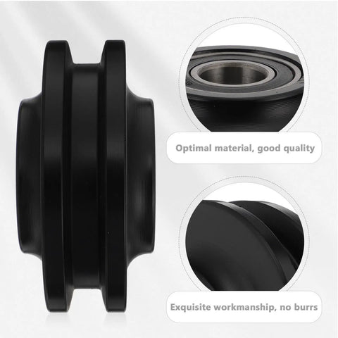 Heavy Duty Nylon Barn Door Pulley Kit With Precision Guide Wheels For Slick Seamless Rolling Smooth Track Gliding Low Vibration Hanging Rail Roller Assembly, close-up of black nylon wheel.