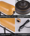 Detailed features of Jade Green Glass Vintage Banker Desk Lamp With Antique Brass Finish, including base, cord, and amber shade.
