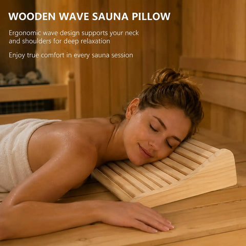 Upgraded Handcrafted Hemlock Wood Sauna Pillow For Head Neck And Shoulder Support Curved Ergonomic Design adds relaxing aroma in sauna.