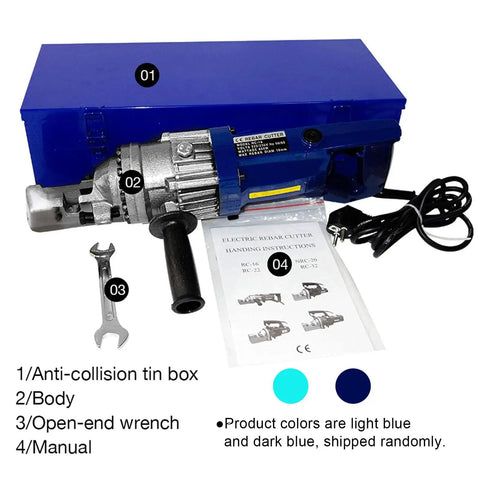 Automatic Hydraulic Rebar Cutter With Electric Steel Rope Cutting Tool 4-20mm Range, blue tin box, wrench, manual included