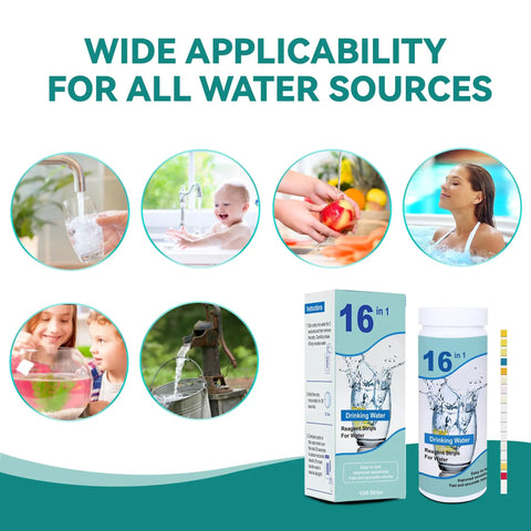 Big Time 16 In 1 Drinking Water Testing Kit With 100 Rapid Test Strips For Household Faucets And Wells, versatile use for home and outdoor water sources.