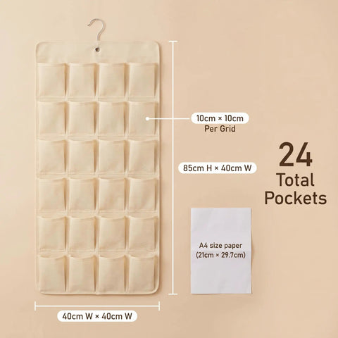 Game Changing Double Sided Hanging Closet Rod Organizer For Bras Underwear And Socks Storage Featuring Multi Grid Pockets, 24 pockets.