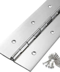 Heavy Duty 24 Inch Piano Hinge Forged From Damn Tough 304 Stainless Steel With Smooth Polish And Complete Mounting Kit for cabinets and toolboxes.