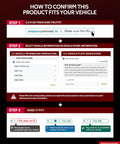 How to confirm product fit guide for vehicle compatibility, showing verification steps and checkbox options.