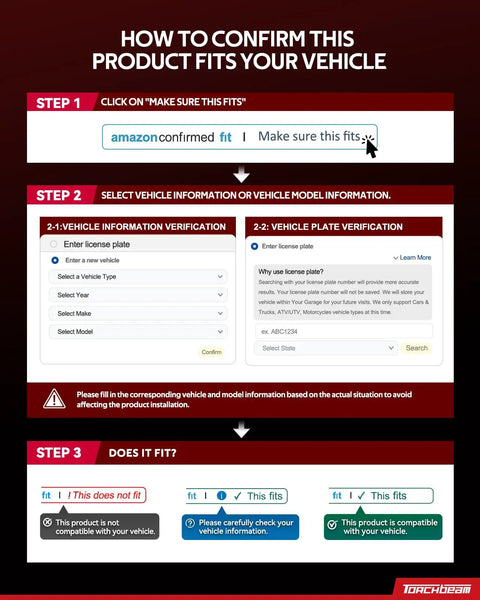How to confirm product fit for vehicle with steps for verification and compatibility check.