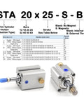 Heavy Duty Single Acting Pneumatic Cylinder With Spring Return Push Out Design Bore Fifty Millimeter Stroke Eighty Millimeter with multi-angle view and dimensions.