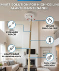 Extra Long Smoke Detector Removal Tool For Smooth Wireless Alarm Service On High Ceilings And Vaulted Rooms Using Abs Head To Loosen Units Without Breaking A Sweat Totally Ladder Free, featuring 3.3m reach and lightweight aluminum alloy.