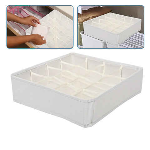 Sturdy Fabric Drawer Organizer Box With Segmented Compartments For Socks Underwear And Clothing Sorter Prime Home Setup placed in a drawer.