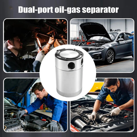 Heavy Duty 300ml Oil Catch Can Kit With Double Port Design To Boost Engine Performance And Reduce Sludge on display with mechanics.