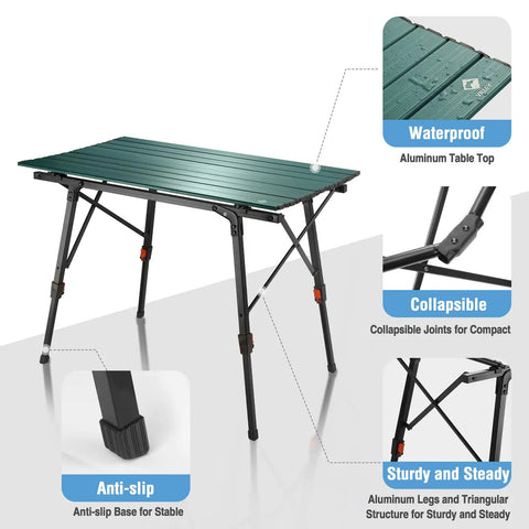 Ultra Lightweight Aluminum Folding Camping Table With Adjustable Legs Portable Beach And Picnic Table With Carrying Bag