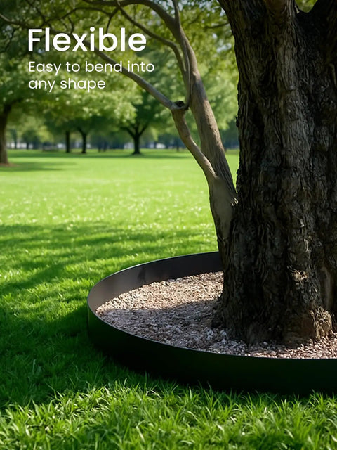 All In One Garden Edging Kit With 200 Ft Flexible 4 Inch Tall Border around a tree on grass