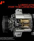 Solid Ride Air Conditioning Compressor With Clutch 6Sbu16c Unit Prefilled With Pag46 Oil Four Groove Pulley close-up view showing internal components.