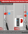 Adjustable Steel Resistance Band Wall Mount System With 40 Inch Vertical Glide And Heavy Duty Wall Anchor Kit for height adjustment steps.