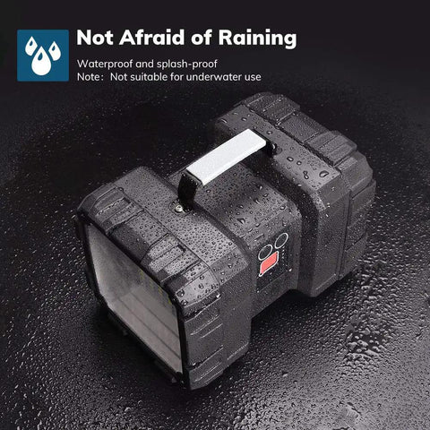 Beast Mode Ultra Bright Rechargeable Spotlight Flashlight 20000mAh 4000LM Waterproof use displayed on wet surface