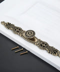 Vintage Antique Bronze Cabinet Pulls 10.2 Inch 5 Piece Set Sweet Hardware For Rad Kitchen Reno And Bathroom Refresh Top Tier three hole mounting handle with decorative design.