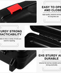 Rock Solid Portable Plastic Toolbox With Reinforced Lid And Grippy Carry Handle For Built Like A Tank Workshop Storage And Knockout Gear Organization On The Go, close-up of sturdy hinge and lid with red latch.