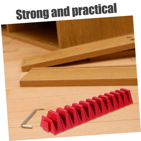 Red 12 Piece Plastic Wrench Storage Organizer Tray for Garage and Workshop Modular Wrench Rack Holder on wooden surface