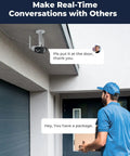 Delivery person talks to homeowner via Dual Lens 2K 4MP Outdoor WiFi Security Camera With 150 Degree Ultra Wide View Color Night Vision