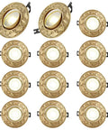 saditesdk Led Recessed Lighting Set of 12, 3.8-Inch Directional Light Fixture, Gold Adjustable Brass LED Can Lights arranged in rows.