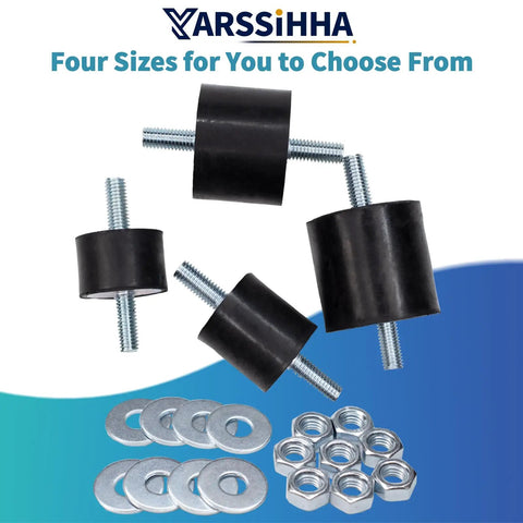 Heavy Duty 4 Pack M8 Anti Vibration Rubber Isolator Mounts With Reinforced Galvanized Steel Core For Diesel Engines And Air Compressors Rock Solid Smooth Operation No Sweat Install shown with washers and nuts.