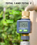 Brass Inlet And Outlet Water Flow Meter With 180 Degree Screen Flip showing 125.5 gallons for RV fillups and garden use