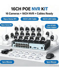 16CH 4K PoE NVR Security Dome Camera System 8Mp full kit including cameras, cables, and power adapter on display.