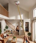 Heavy Duty Smoke Detector Removal Extension Tool For High Ceilings Vaulted Rooms Two Story Entryways in use, safely reaching ceiling sensors.