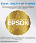 Epson Genuine Ink Promise badge with gold star and text detailing Epson's ink quality assurance and support.