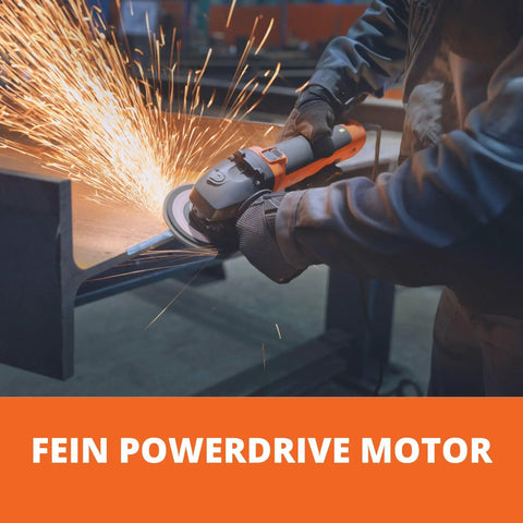1 Inch Corded Compact Angle Grinder Featuring Kickass Power Drive With Soft Start cutting metal with sparks flying