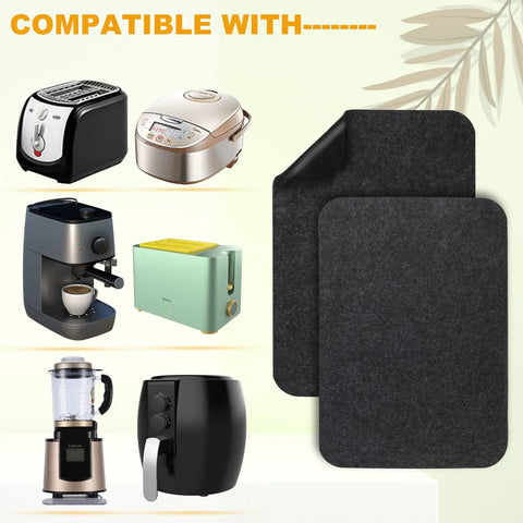 Top Notch Countertop Heat Shield Mats 5 Pack 17X12 Inch Non Slip under various kitchen appliances including a toaster and coffee maker.