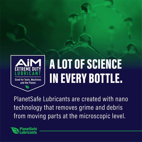 AiM Extreme Duty Lubricant sign with molecular graphic, highlighting nano technology for superior performance.