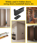 Self Closing Concealed Door Pivot Hinges Feature Rock Solid Heavy Duty Hydraulic Springs And Slick 360 Degree Rotation For Invisible Hidden Wood Doors Built To Handle 220 Lbs No Hassle With Adjustable Speed Control showcased in various hidden door designs.
