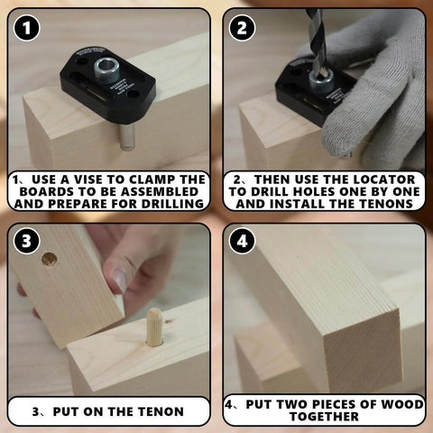 Step-by-step guide using the Self Centering Woodworking Drill Guide For Precise Mortise Positioning Handheld Drill Locator with 8 hole sizes.